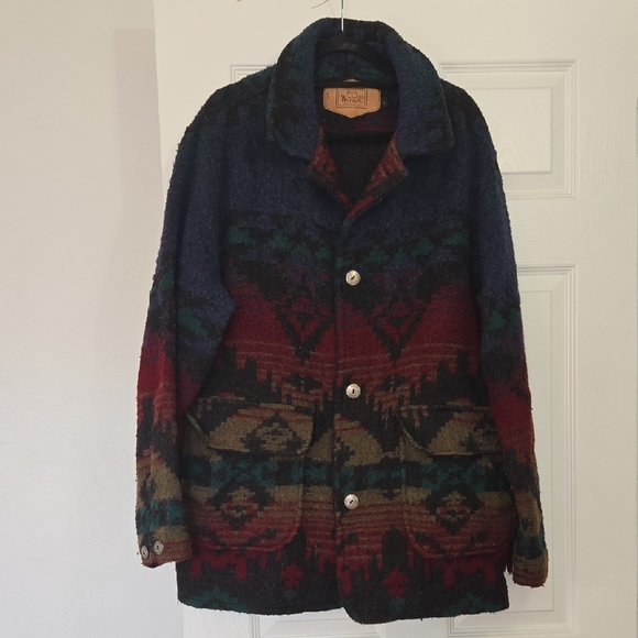 Woolrich Vintage Mens Aztec Wool Jacket Navajo Southwest Button Coat Size Large - Picture 1 of 12